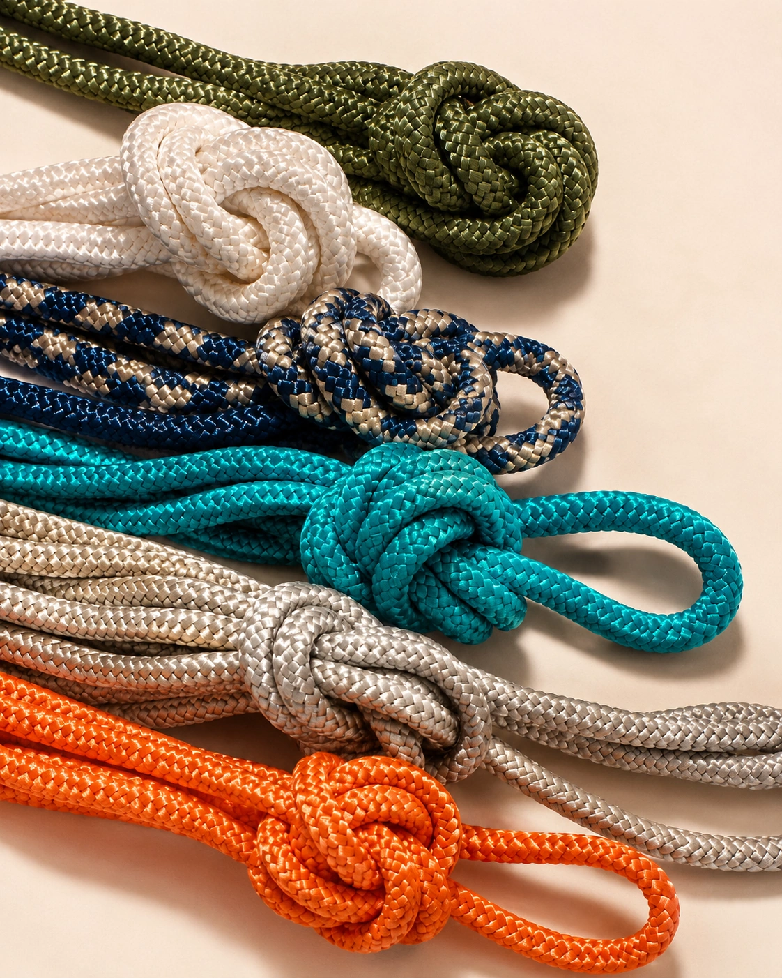 Corde nautiche colorate con nodi, materia prima delle creazioni CATTIVA